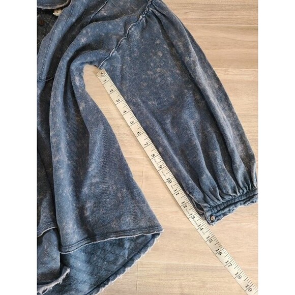 Free People Blue Cotton Top Puff Sleeve Bib Blouse Distressed Wash We The Free - Picture 7 of 9